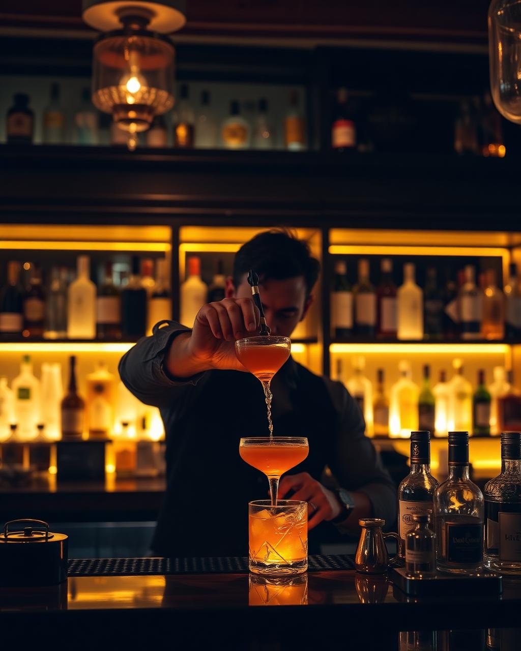 Bartender preparando cócteles de autor